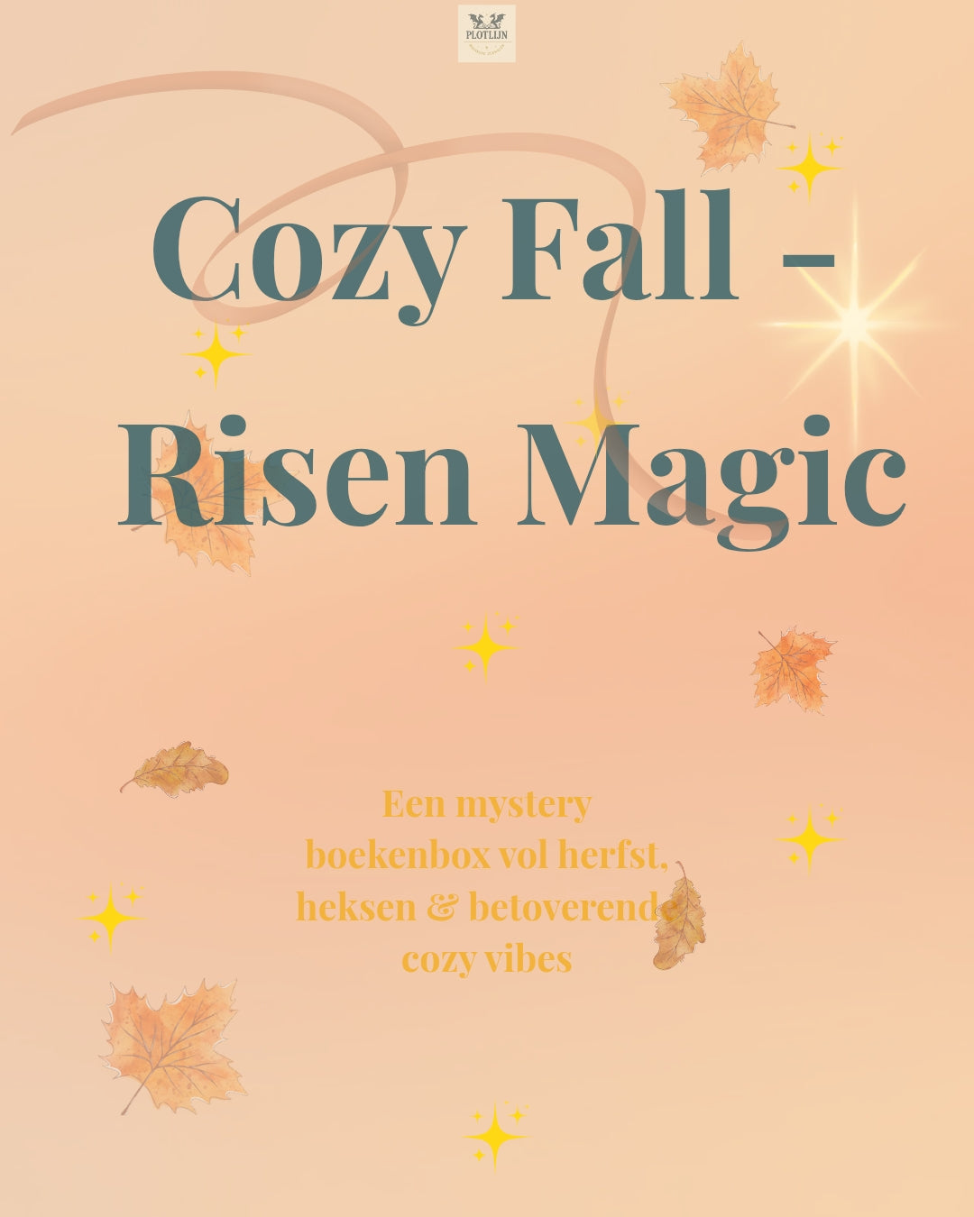 Cover van de Cozy Fall Risen Magic boekenbox. Herfst them. Fantasy box met goodies. Verkrijgbaar bij Plotlijn.